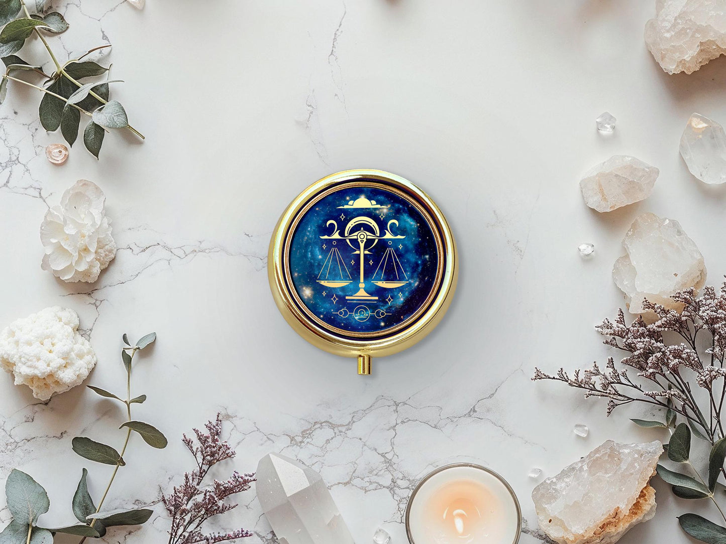 Libra Zodiac Solid Perfume: Willow, Vetiver, Myrrh in Luxe Gold Compact