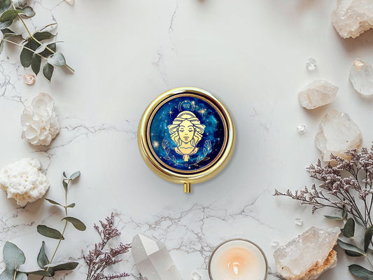 Virgo Zodiac Solid Perfume: Luxe Gold Compact, Saffron & Sandalwood