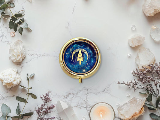 Sagittarius Zodiac Solid Perfume: Pine, Balsam Fir, Vanilla Bean Gold Compact